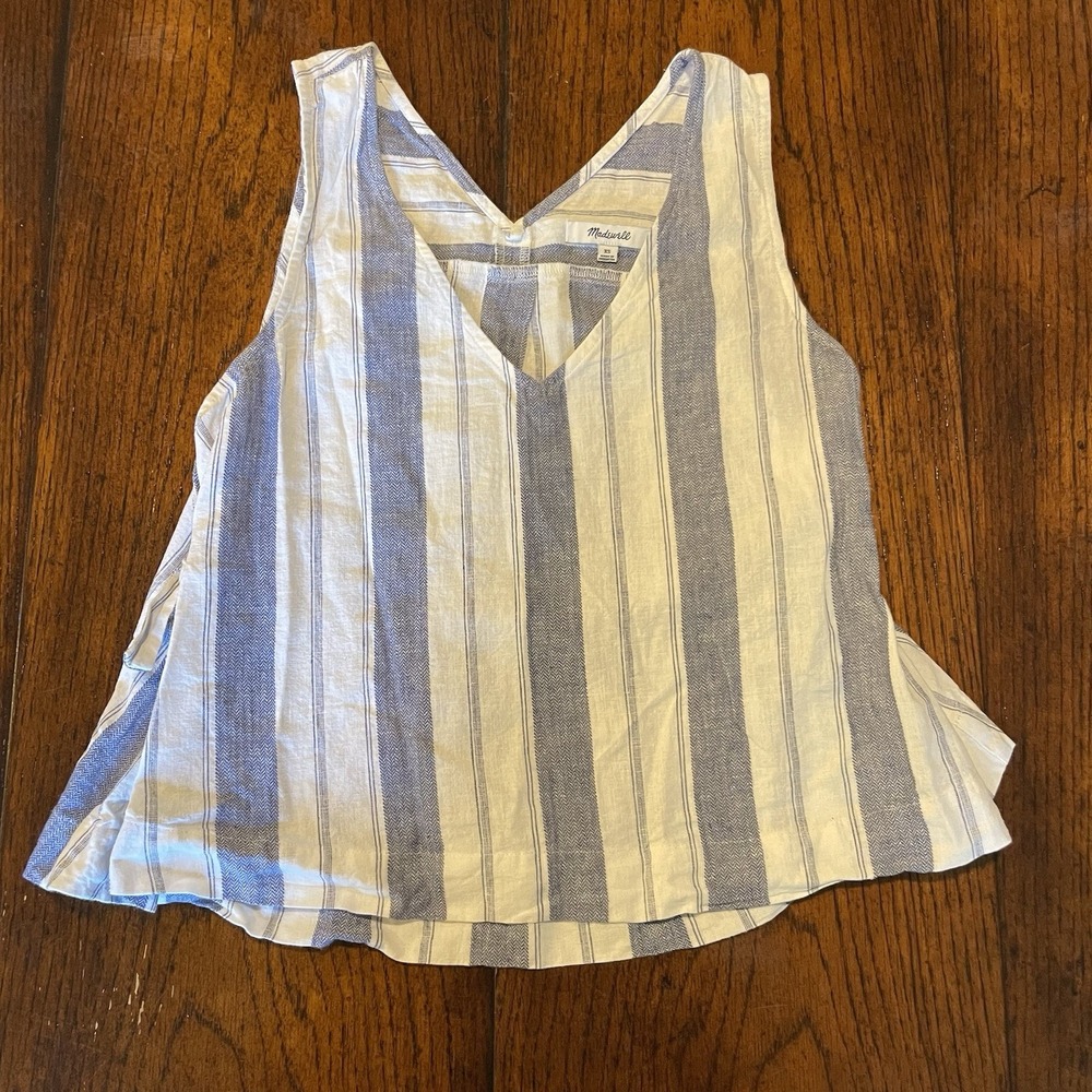 Madewell Linen Blend Side Tie Tank Top Blue And White Striped Size‎ XS